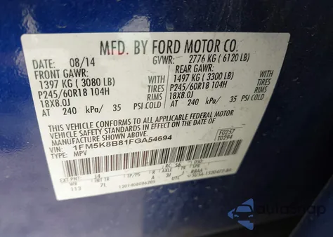 2015 Ford Explorer z USA, uszkodzony, nr VIN 1FM5K8B81FGA54694